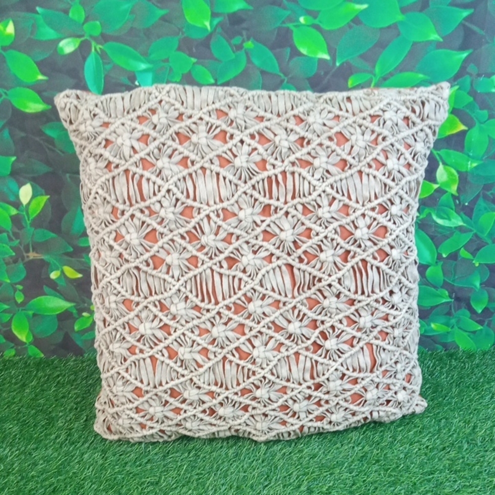 🍂 Fall Orange Beige Macrame Pillow